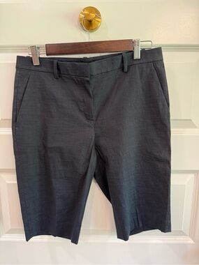 Theory Charcoal Grey Tailored Bermuda Shorts Textured Linen Blend Size 4